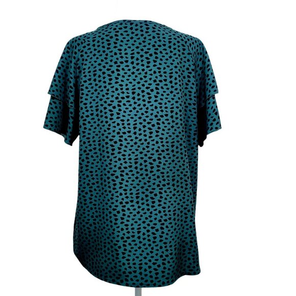 Women's Green Polka Dot Round Neck Tiered Sleeve Blouse 0X & 1X Short Sleeve Top - Picture 5 of 13
